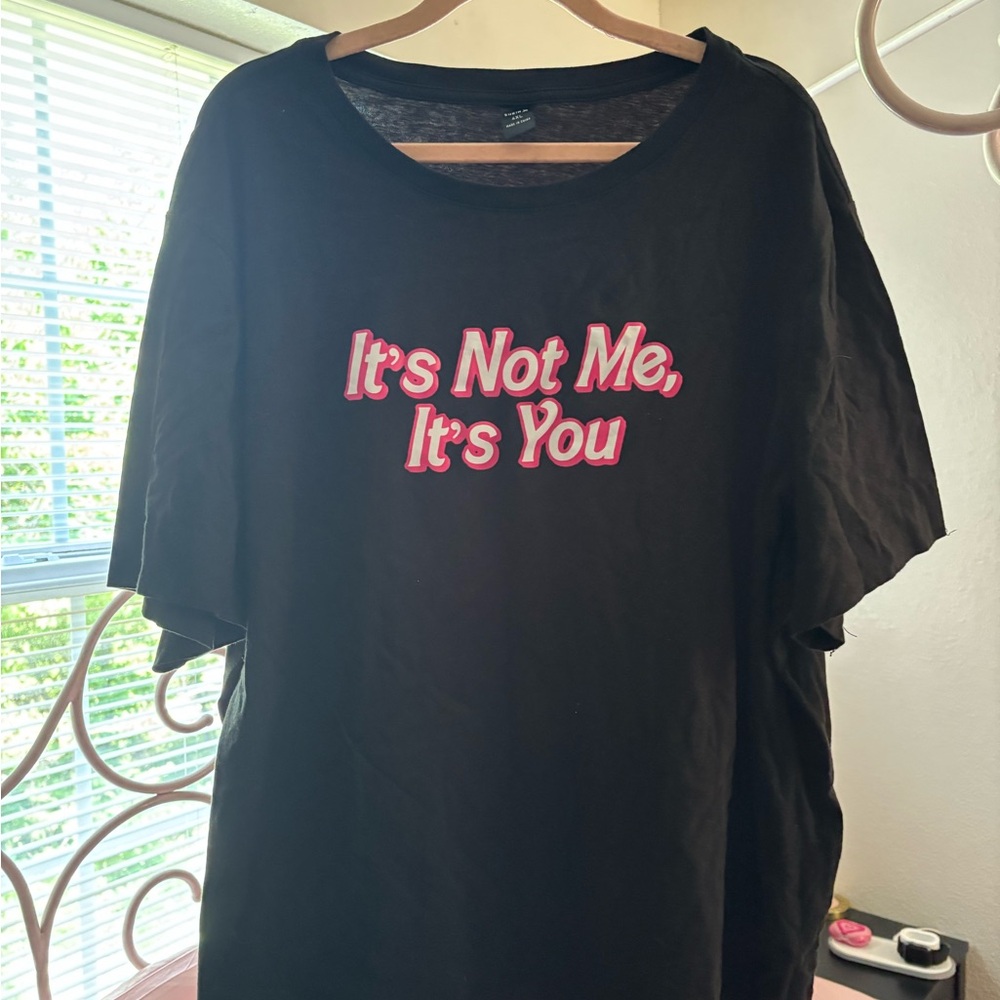 SHEIN Black Tee with Pink Text